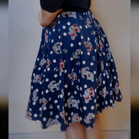 Hell Bunny 50s style anchor print swing skirt - Picture 2 of 7